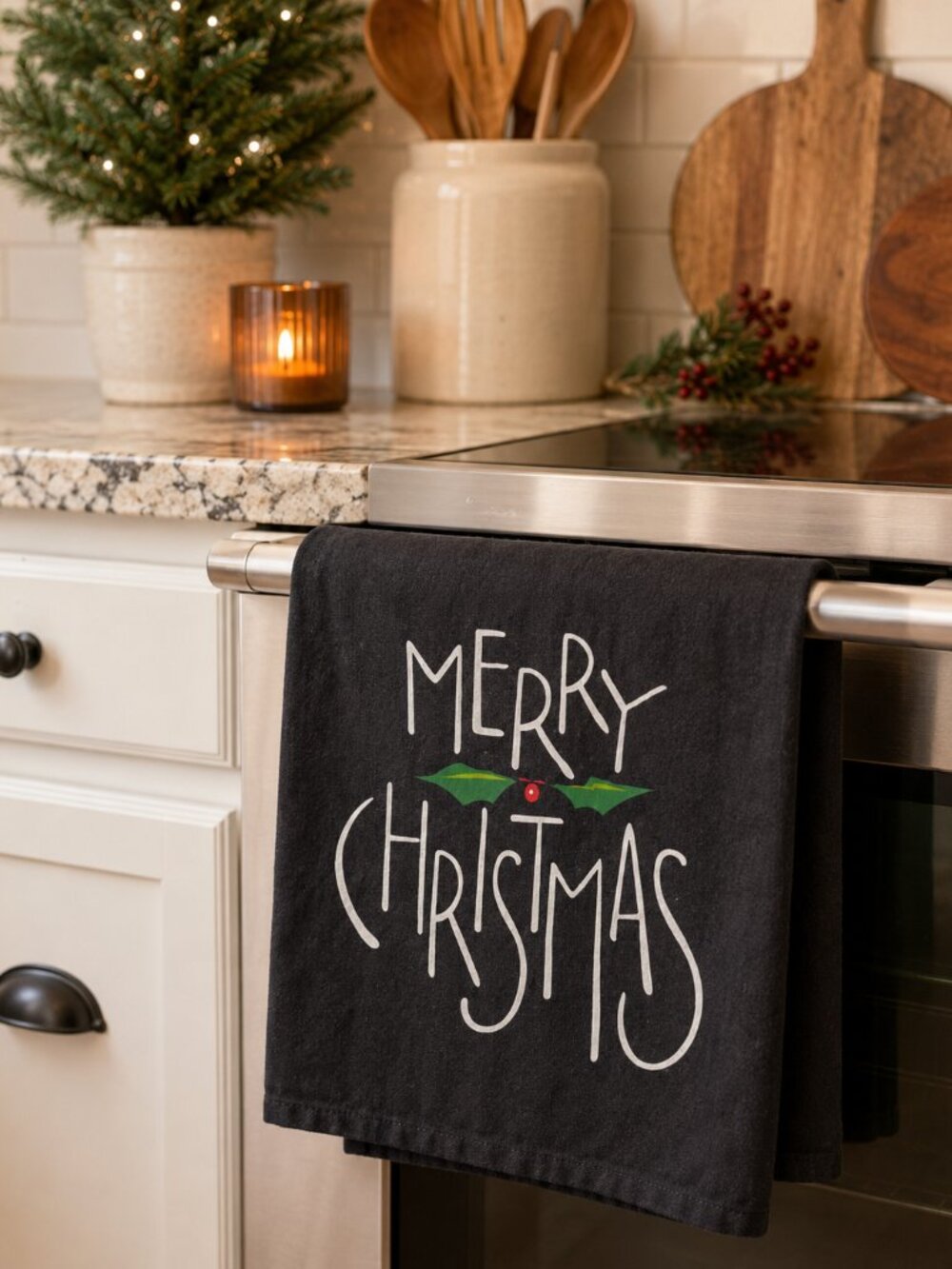 Sleigh Bell Bistro Merry Christmas Tea Towel-NWT